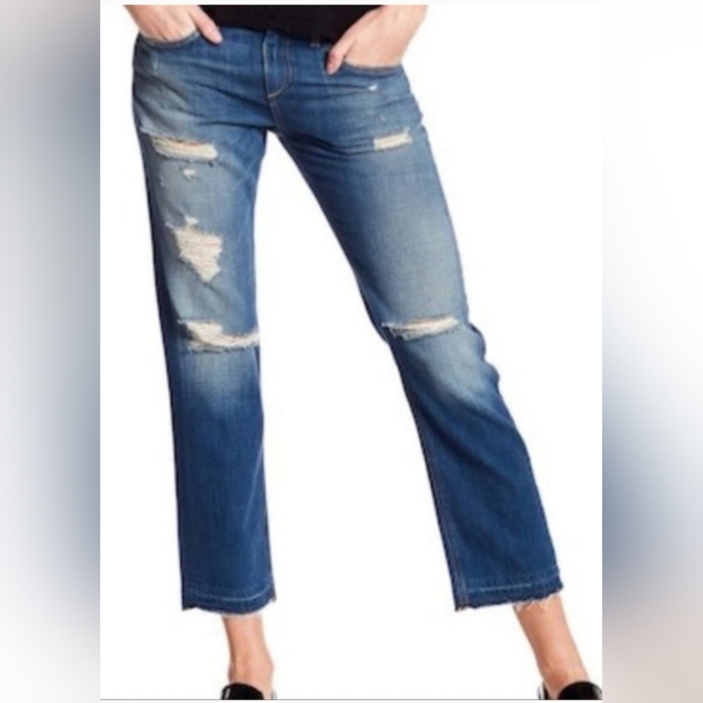 Rag and Bone 26 X boyfriend distressed Denim doris raw hem jeans revolve crop